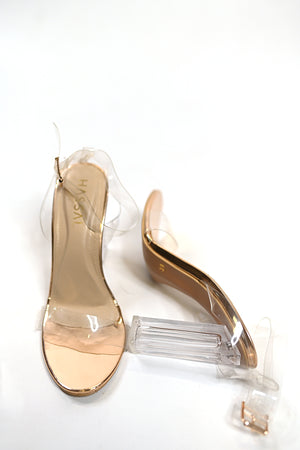 New PVC Heels with Ankle Strap Golden