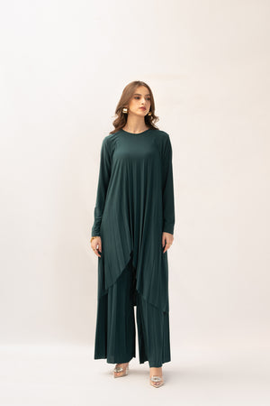 Melis Pleated With Long Asymmetrical Front Green