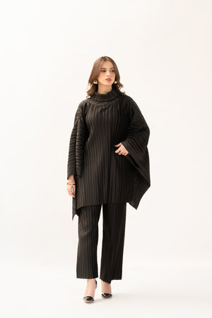 Sabiha Pleated Kaftan Suit Black