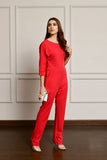 Slashed Neck Jumpsuit Red