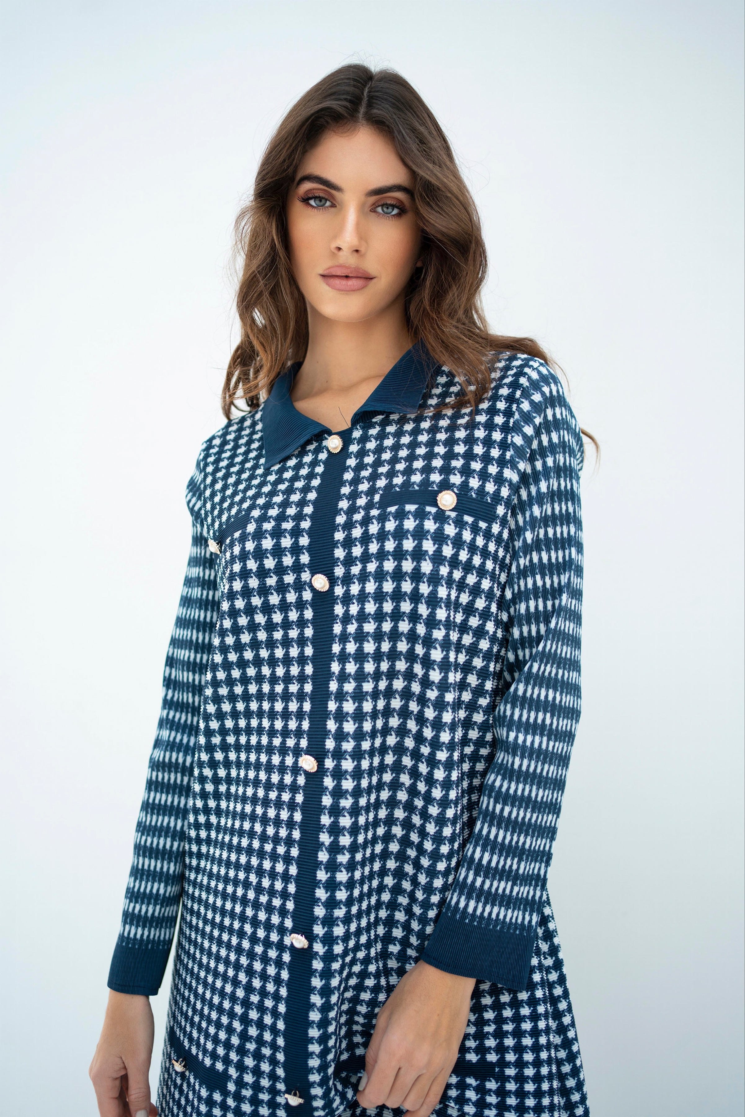 Pleated Oia Blue Set With Capri Pants