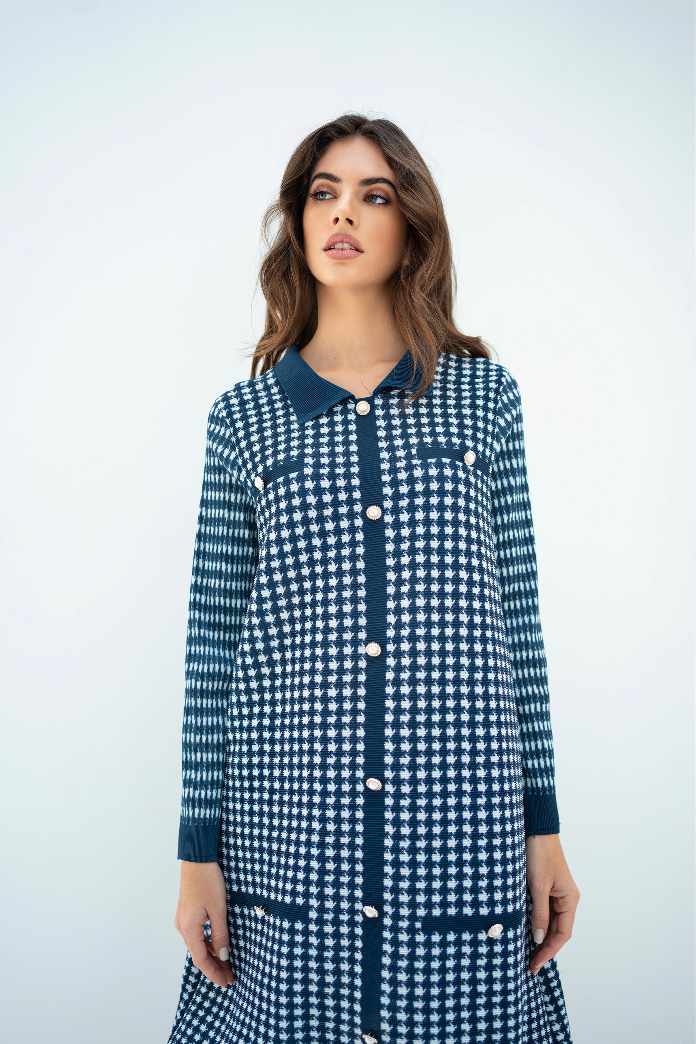 Pleated Oia Blue Set With Capri Pants