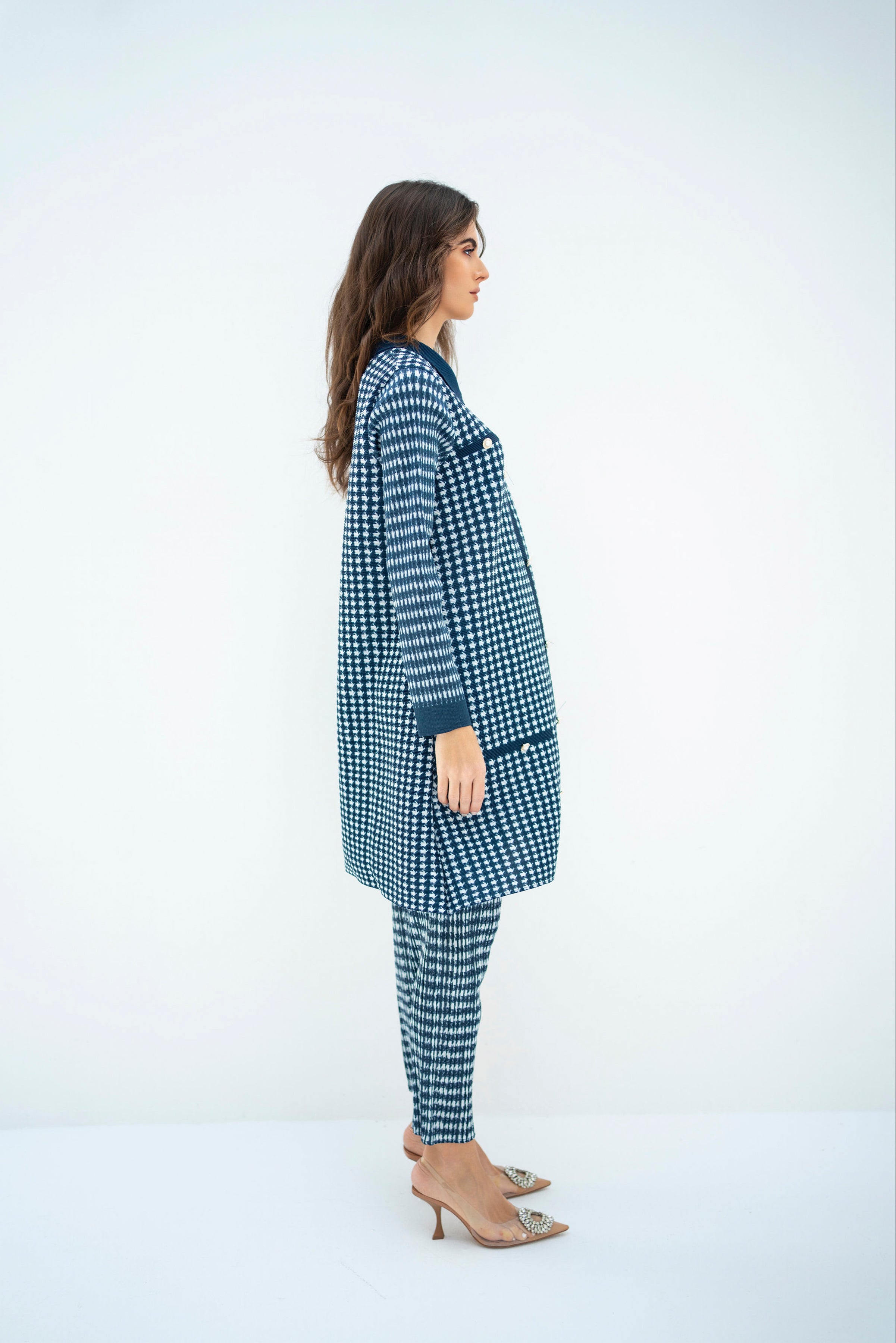 Pleated Oia Blue Set With Capri Pants