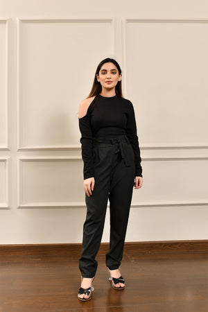 Marina Ruched Black Belted Pant