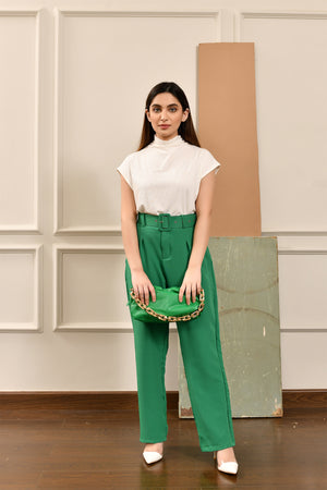 Green High Waist Belted Pant