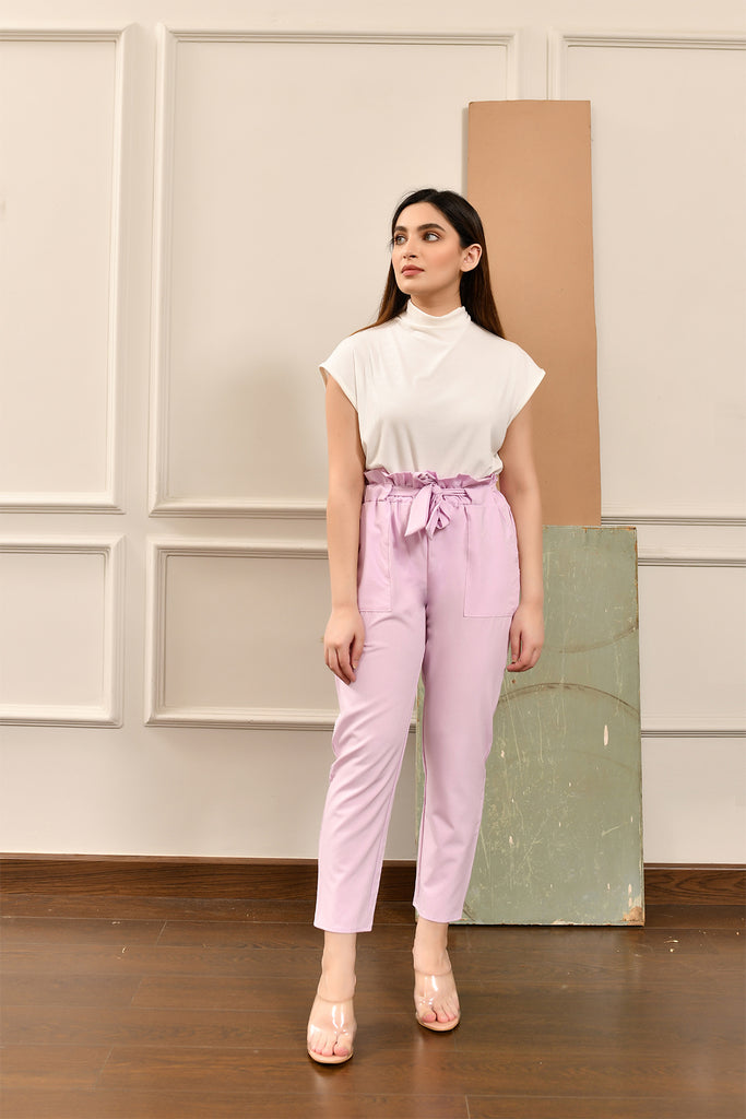 Marina Ruched Lilac Belted Pant