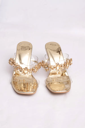 PVC Rhinestone Gold Strap Heel