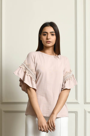 Lace and pearl trim blouse