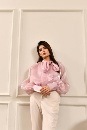 Nayna Organza Bow Top Pink