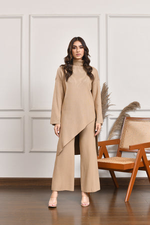 Asymmetrical Knitted Separates Camel