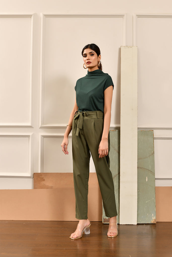Marina Ruched Olive Belted Pant