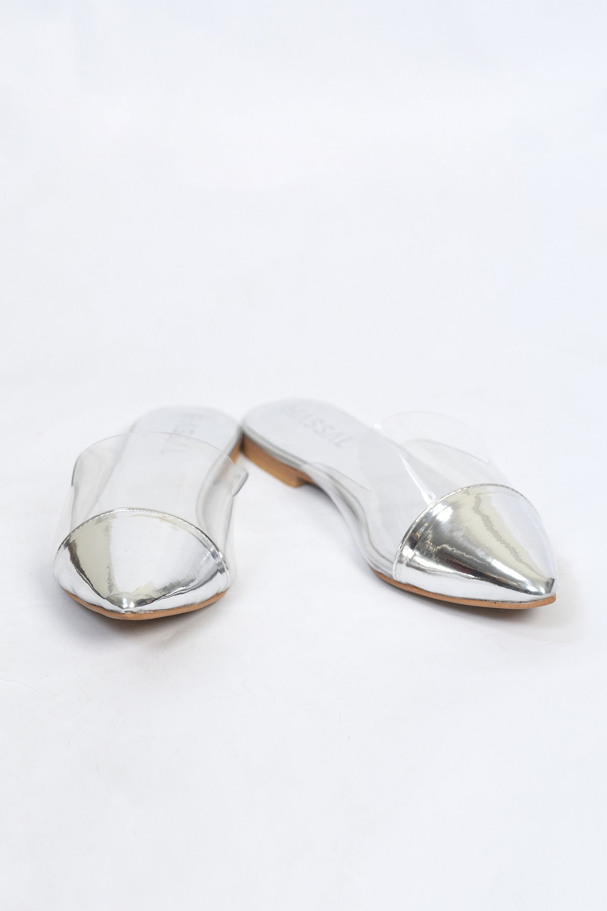 Silver PVC Pointy Toe Flats