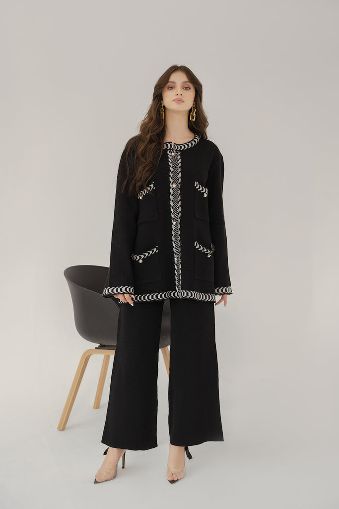 Aylin Black Tweed Textured Knit Suit