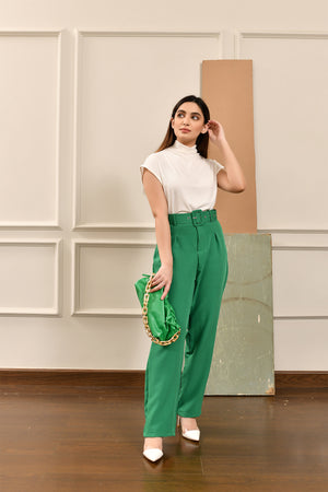 Green High Waist Belted Pant