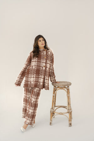 Ayda Checkered Brown Knit Suit