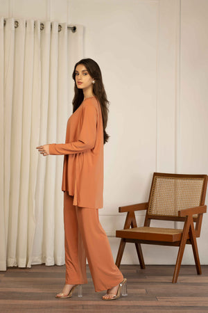 Nesrin Straight Shirt Suit Coral