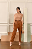 Brown High Waist Belted Pant