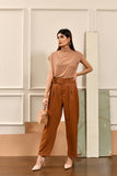 Brown High Waist Belted Pant
