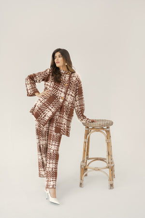 Ayda Checkered Brown Knit Suit