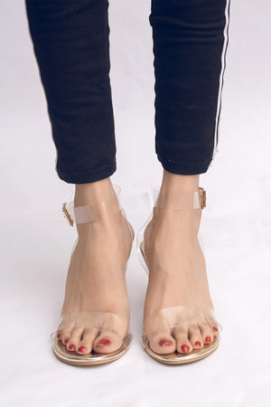 Pvc heels with ankle strap gold